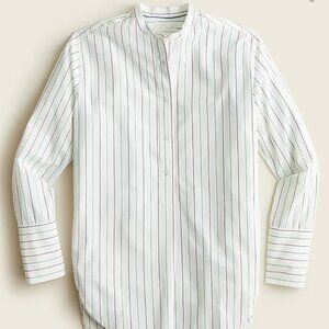 J. Crew Relaxed-fit Collarless Tunic Shirt with Navy & Green Stripes